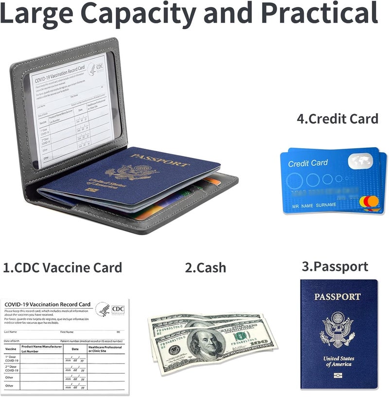 KAOBAN Passport Holder Cover Wallet Case RFID Blocking Leather Card Slot Travel Accessories Documents Organizer Protector for Women Men, Dark Gray - Image 3